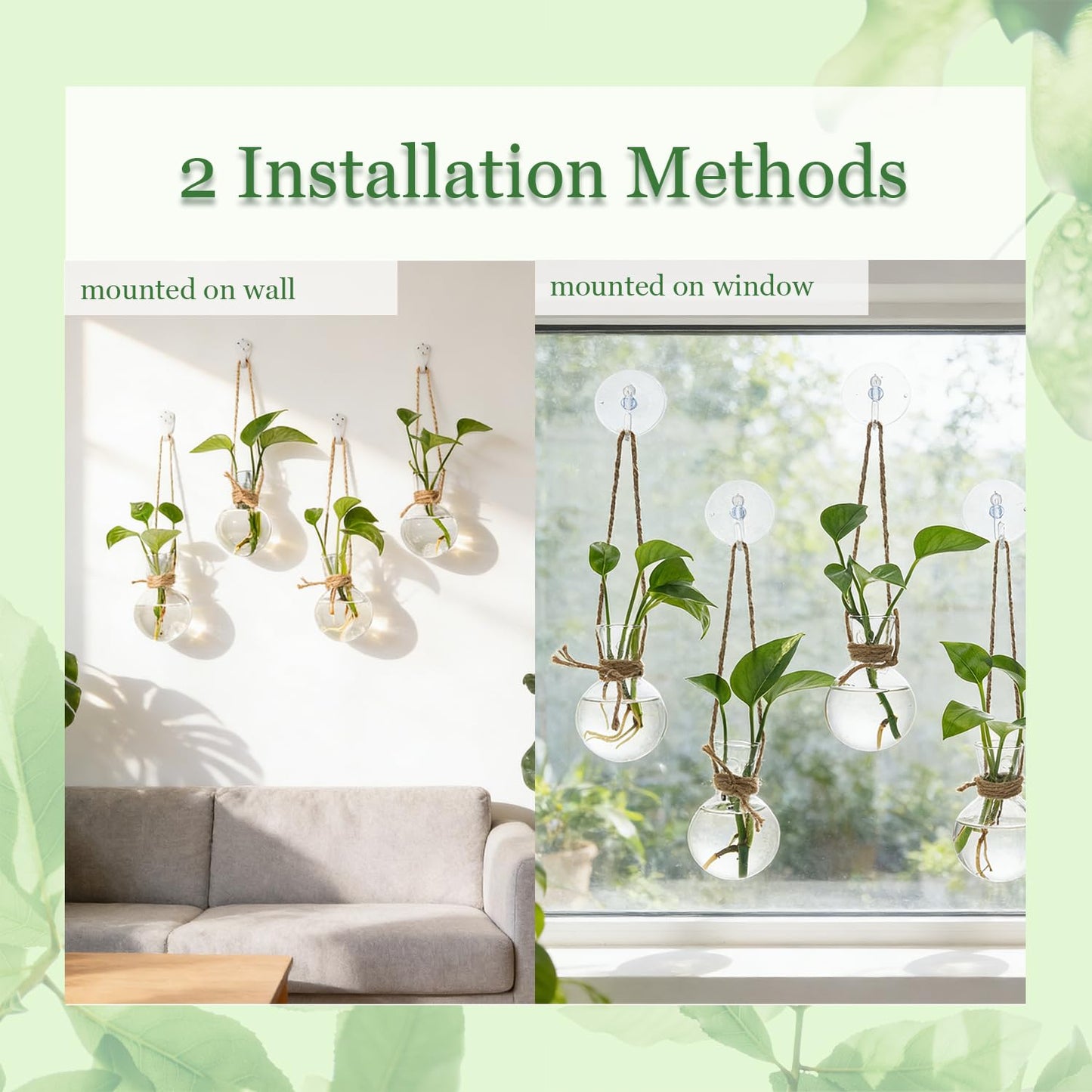 Bunmery 4 PCS Window Propagation Stations, Glass Plant Propagation Bulbs Vases with Suction Cups & Traceless Nails, Easy to Install Window Wall Hanging Planter Terrarium Vase for Home Office Decor