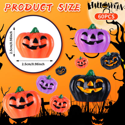 Yalikop 60 Pcs Mini Resin Pumpkin Halloween Miniature Grimace Pumpkin Tiny Vegetable Decor for Halloween Thanksgiving Fall Harvest Festival Party DIY Craft Home Table Decor(Orange, Purple and Black)