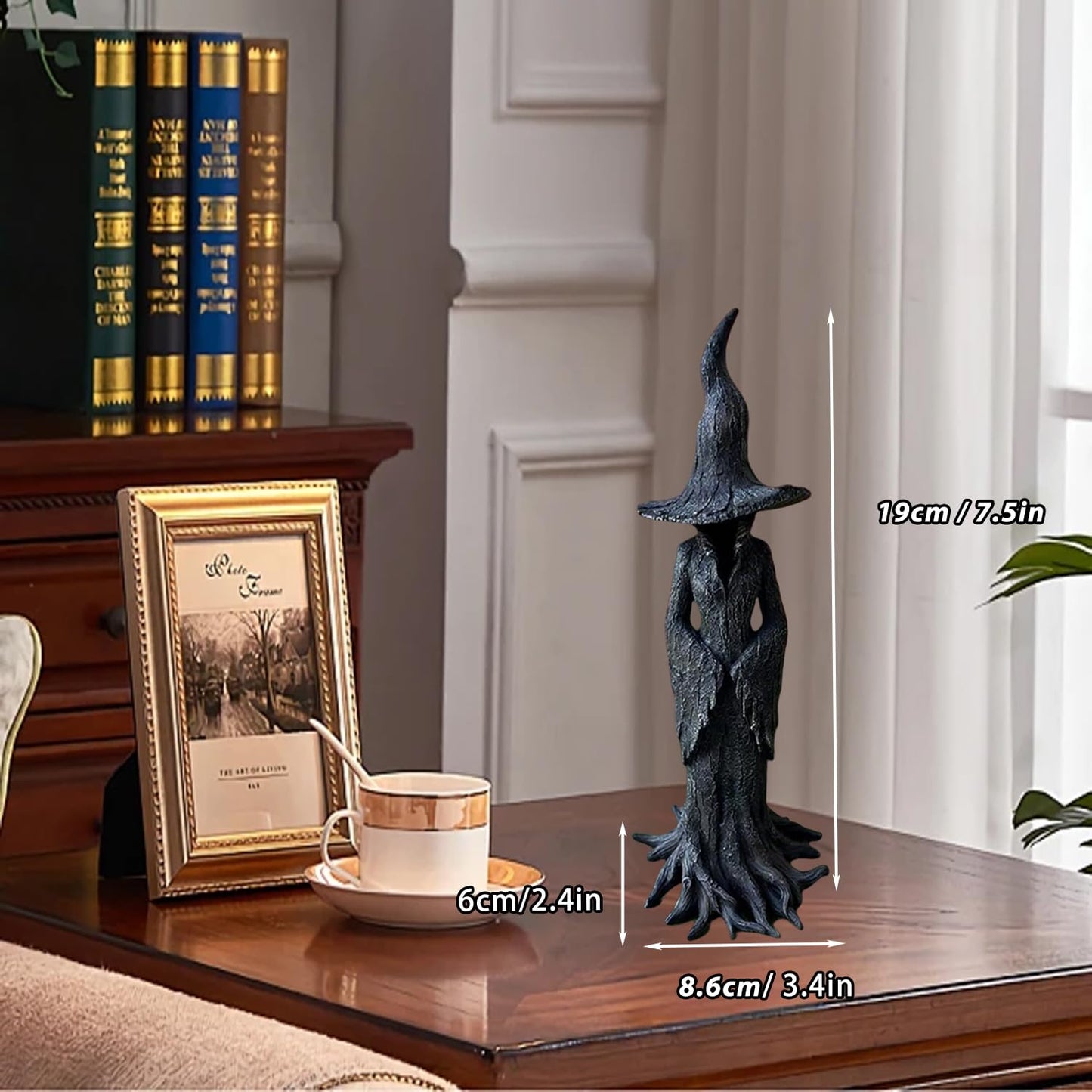 PMDYBY Resin Tabletop Gothic Decor Witch Statue, Retro/Modern Style Decor, Bookshelf/Desktop Decoration and Has A Cool Mystic Look 7.5 Inch