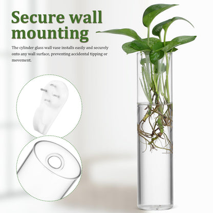 Beavorty Cylinder Glass Wall Vase Set for Propagation Stations, 2pcs Hanging Terrarium Plants Holder, Glass Wall Planter for Indoor Hydroponic Plant Display and Modern Home Décor