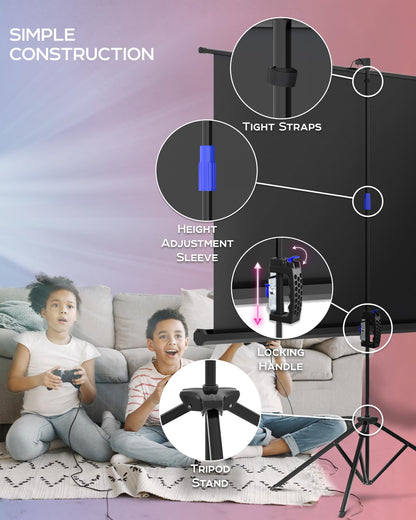 PropVue Projector Screen with Stand 84" - Indoor & Outdoor Projection Screen for Movie or Office Presentation - 16:9 HD Premium Wrinkle-Free Tripod Screen for Projector with Carry Bag & Tight Strap