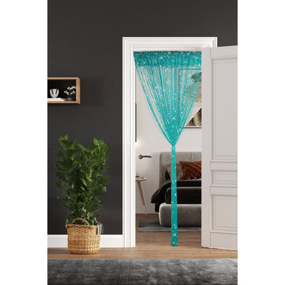 2 Pieces Teal Glitter String Curtains, 39x79 Inch Doorway Beads Curtains, String Curtain for Doorway, Room, Closet Partition, Windows Wedding Party Boho Tassel Home Decoration