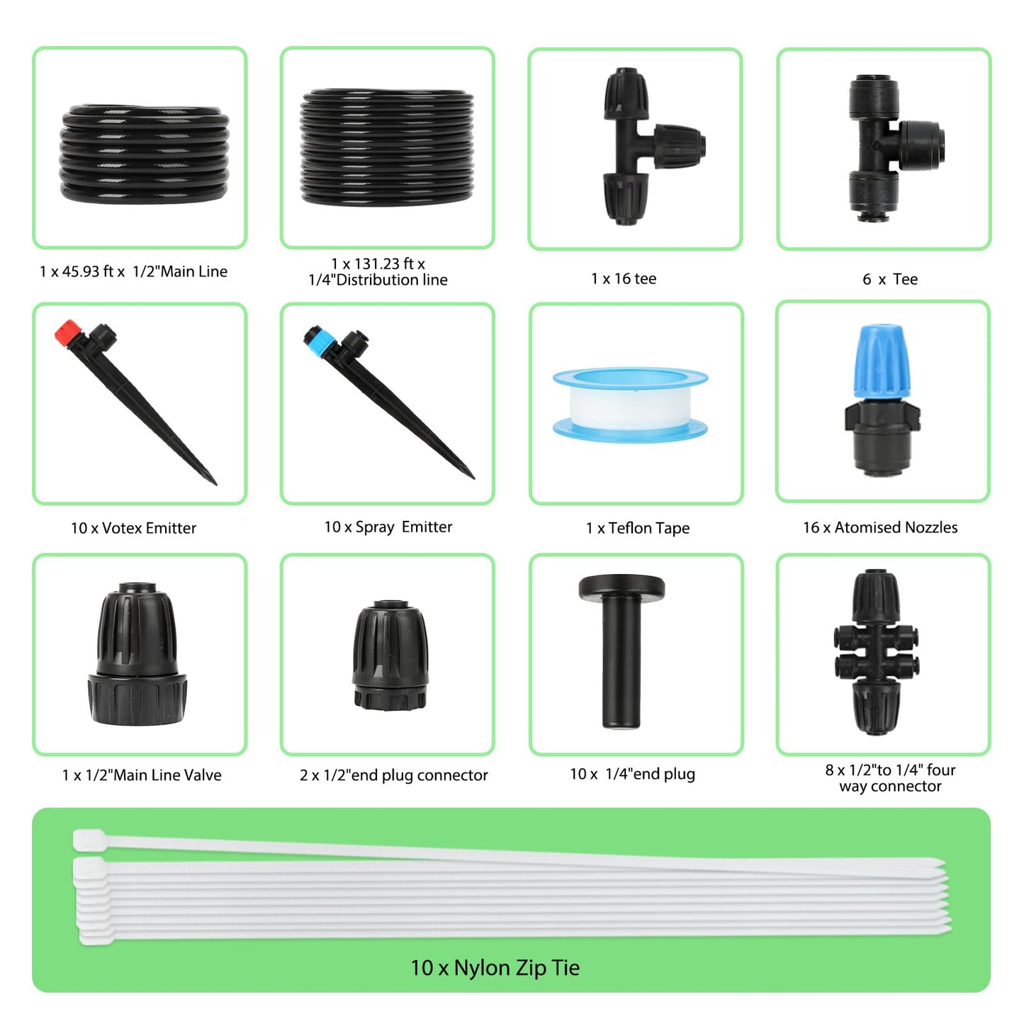 Drip Irrigation Kit – 2026 New Quick-Connect Micro Irrigation System with 46FT 1/2'' Tubing, Locking Nozzle Emitters, Adjustable Misting Sprayers for Gardens, Lawns, Raised Beds and Greenhouses