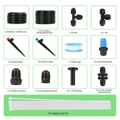 Drip Irrigation Kit – 2026 New Quick-Connect Micro Irrigation System with 46FT 1/2'' Tubing, Locking Nozzle Emitters, Adjustable Misting Sprayers for Gardens, Lawns, Raised Beds and Greenhouses