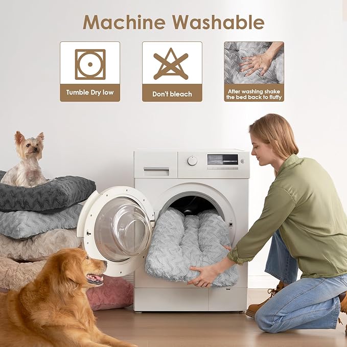 EHEYCIGA Washable Medium Dog Bed for Crate 29x21 Inch, Kennel Pad for Dogs Up to 35 lbs, Plush and Comfy Pet Sleeping Mat, Grey