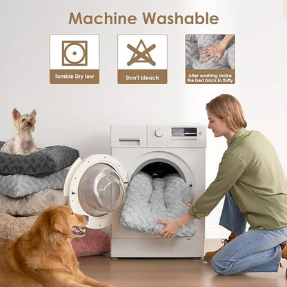 EHEYCIGA Washable Medium Dog Bed for Crate 29x21 Inch, Kennel Pad for Dogs Up to 35 lbs, Plush and Comfy Pet Sleeping Mat, Grey