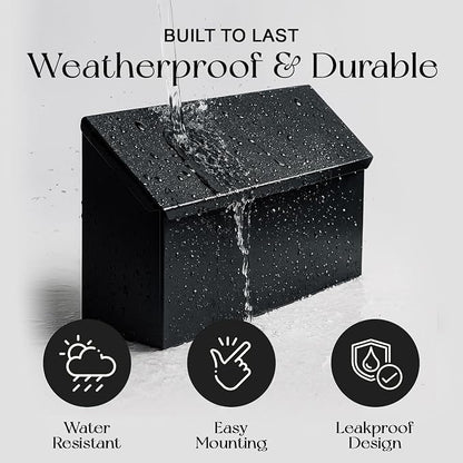 NACH Black Long Wall Mount Mailbox, Rust Resistant Metal Mailbox, Mailboxes for Outside Wall Mount, Outdoor Mailboxes, 15x3.5x7.5 inch, MB-6999BLK