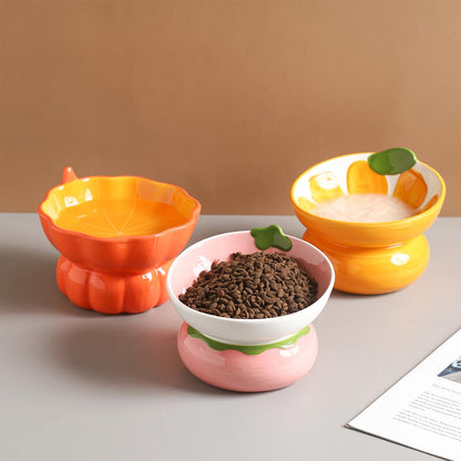 Yeexoxow Pumpkin Raised Ceramic Cat Water Bowl, 9 oz, Whisker Friendly