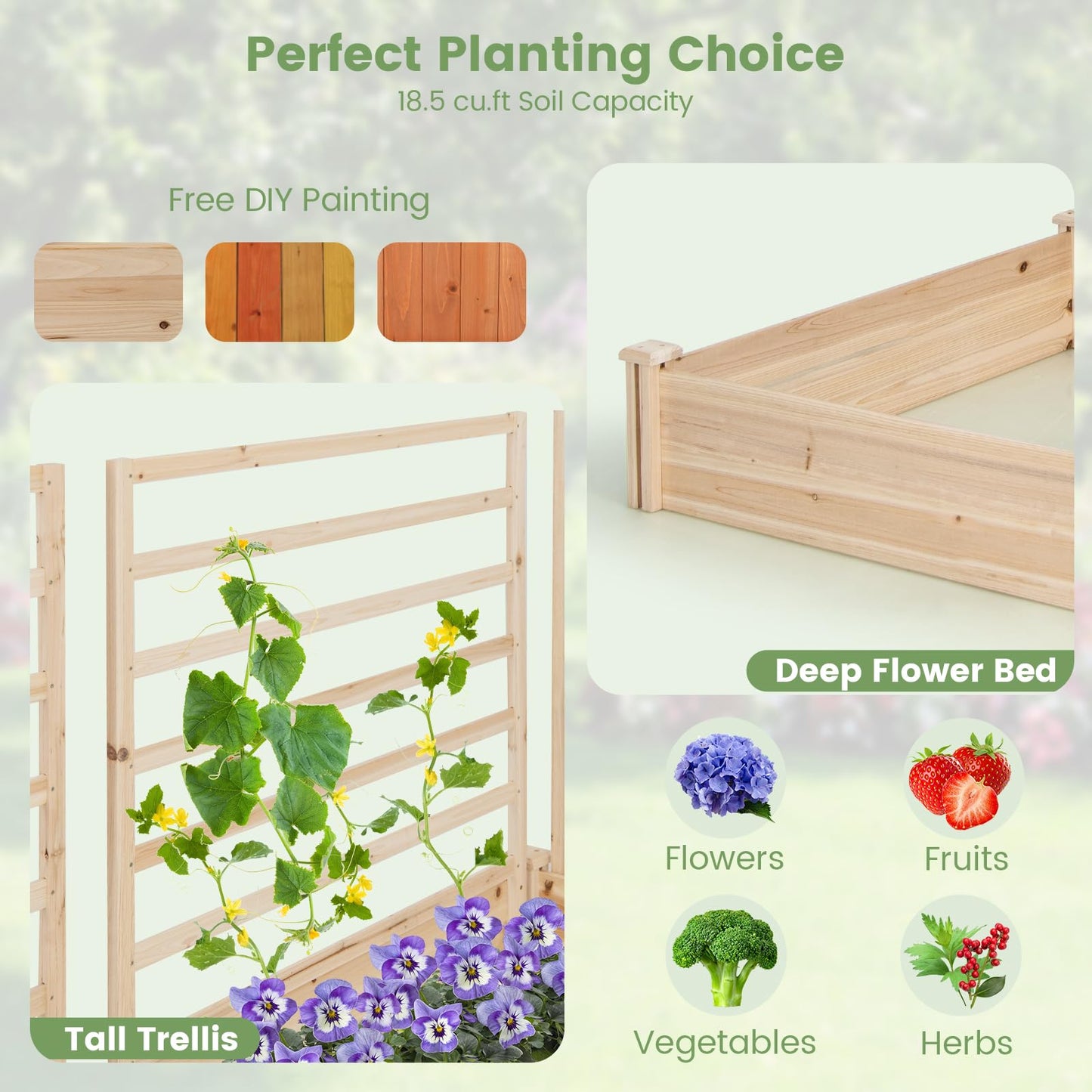 Giantex Raised Garden Bed with 3 Trellises, 88"L x 45"W x 43"H, Set of 2 Wood Planter Box for Vegetables Flowers Herbs Fruits Climbing Plants Cucumber, Easy Assembly, Outdoor Rectangular Raised Beds