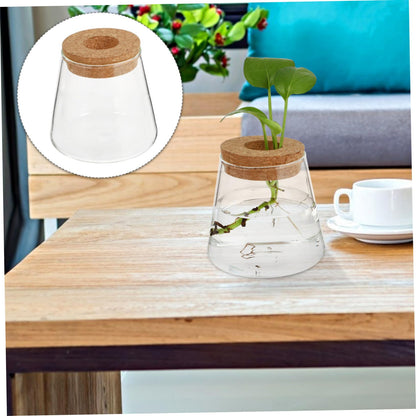 VALICLUD 2Pcs Glass Desktop Vases Hydroponics Plant Containers Terrarium for Office Home Decor Glass and Wood Material Space Saving Propagation Jars
