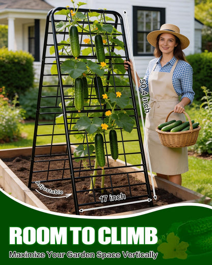 Breeze Touch 1 Pack Heavy Duty Adjustable A-Frame Cucumber Trellis for Climbing Plants, All-Metal Garden Trellis with Dense Grid Climbing Frame for Raised Beds, Tomatoes, Cucumbers & Outdoor Vines