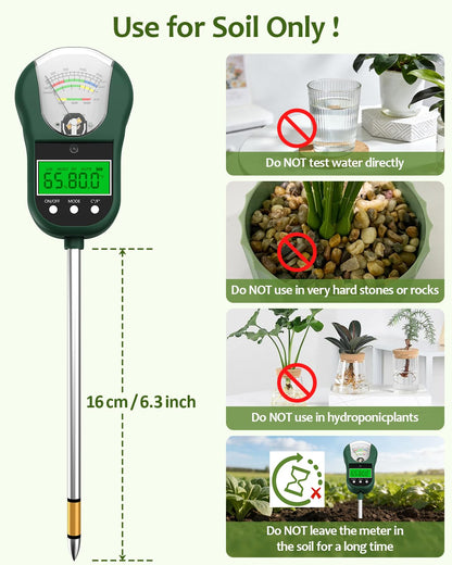 Jxikatx 7-in-1 Soil Test Kit, Soil Moisture Meter/pH Meter/Light Intensity/Fertility/Air & Soil Hygrometer Temperature with Large Dual Display for Garden,Lawn, Farm, Indoor Outdoor Plants-OliveGreen