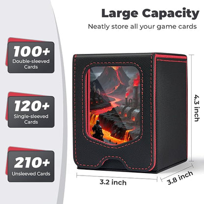 Fabmaker Deck Box Compatible with MTG Commander, (patent Pending) Magnetic Trading Card Storage Box with Comman-der, Fits 100 Double-Sleeved Cards, Card Box Compatible with Magic the Gathering, Red
