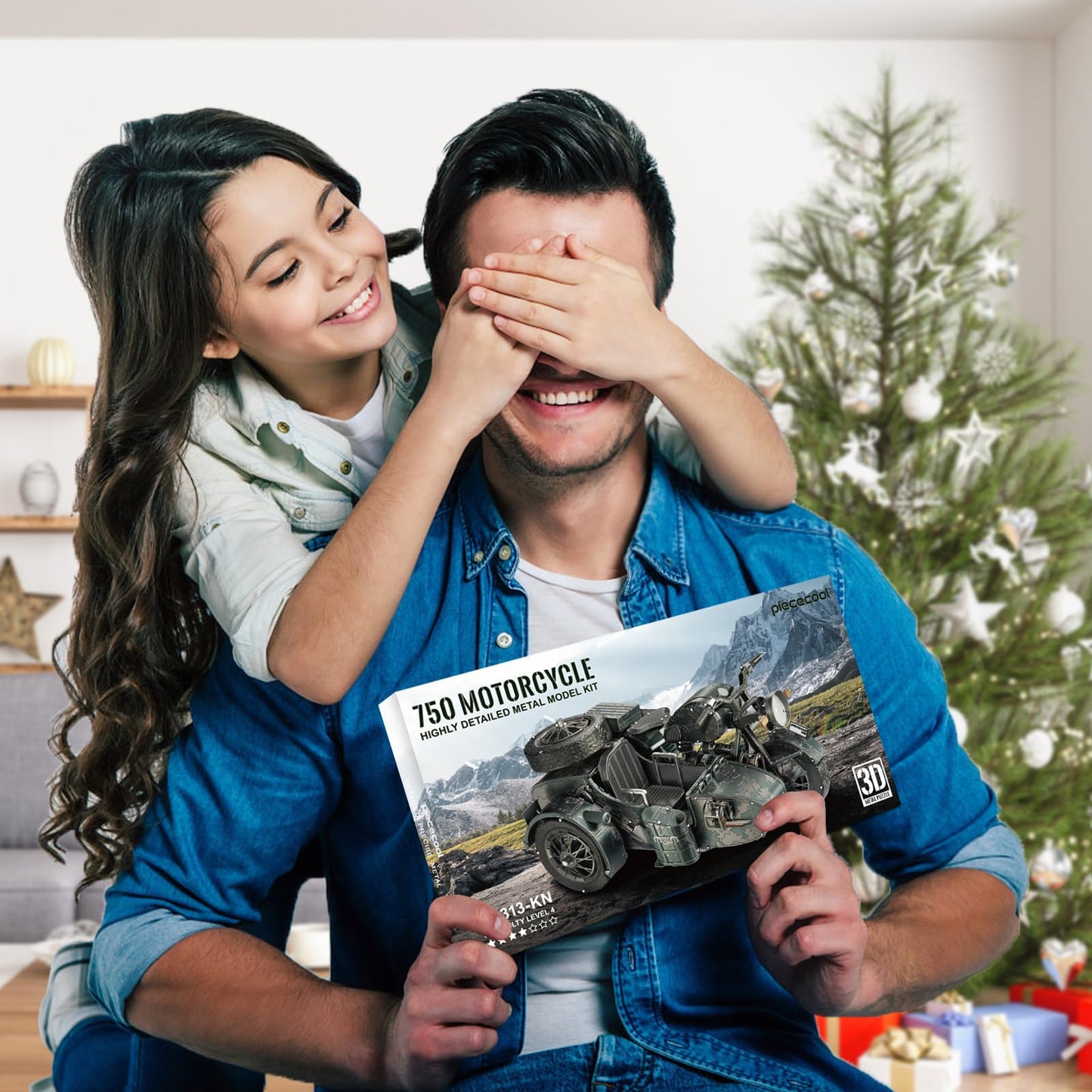 Piececool 3D Puzzles for Adults, Motorcycle with Sidecar Metal Model Building Kits for Family Time, Side Car DIY Assembling Arts and Crafts Best Birthday Gifts
