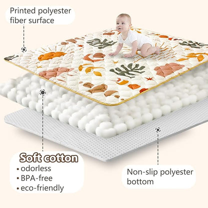 Baby Play Mats for Floor, 71”x59” Upgraded Thickness & Larger Super Soft Playmat for Babies and Toddlers, Foldable Washable, Upgrade Anti-Slip Crawling Mat for Playpen(Boho Nature)