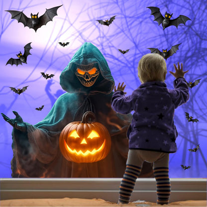 Halloween Window Decorations Clings Large Ghost Decals for Glass Door Double Sided Scary Window Decal Removable Indoor Halloween Party Supplies Spooky Bats Static Decal for Home Office Holiday Decor