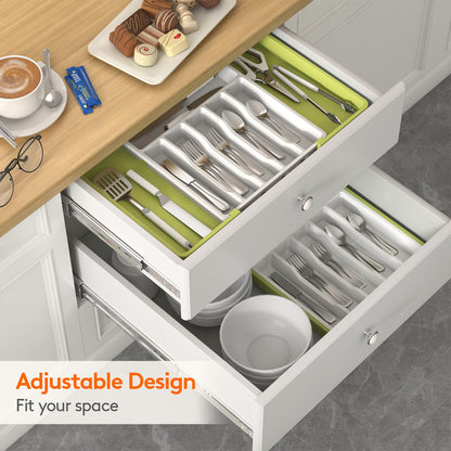 Lifewit Silverware Drawer Organizer, Expandable Utensil Tray for Kitchen, BPA Free Flatware and Cutlery Holder, Adjustable Plastic Storage for Spoons Forks Knives, 8.5"-14.1" x 12.1", Black