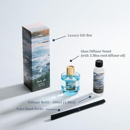 Airkeep Reed Diffuser Set with Refill & 8 Reed Sticks, 6.96 fl oz Ocean Air Home Fragrance, Long Lasting Aromatherapy Diffuser for Bedroom, Bathroom & Living Room