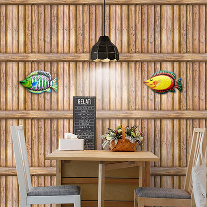 N\A NA 2Pcs Metal Fish Wall Art Decor, Metal Fish Wall Sculptures, Ocean Themed Metal Art Wall Decor, Metal Tropical Fish Art Wall Decoration (Green, Yellow)