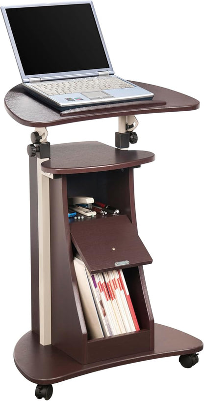 Techni Mobili Sit-to-Stand Rolling Adjustable Storage Medical Laptop Computer Cart, Chocolate, B005