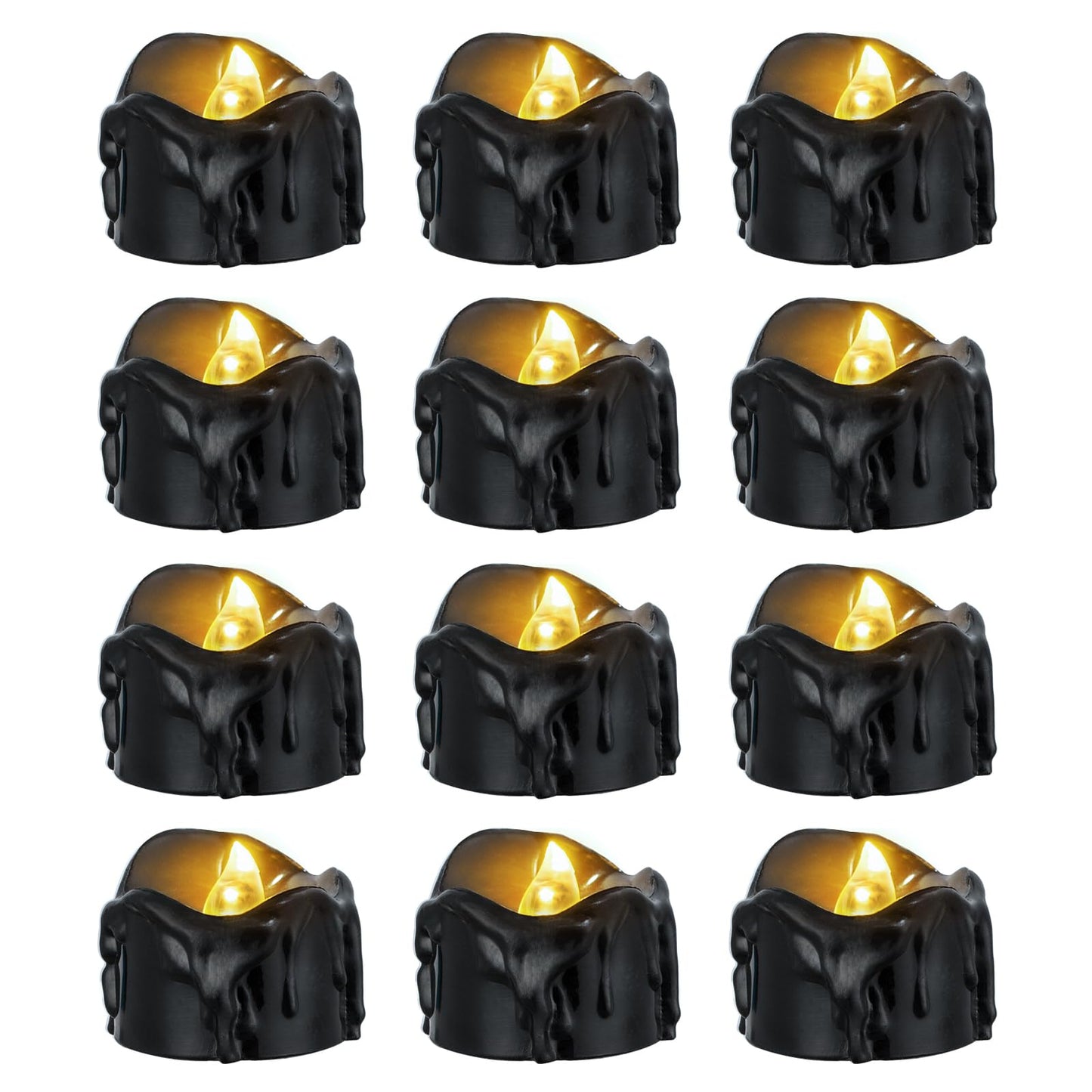 Windshell Black Tealight Candles with Auto 6H Timer (No Remote), Battery Operated LED Flameless Tea Lights with Melting Design, for Halloween Wedding Party, 12 Pack