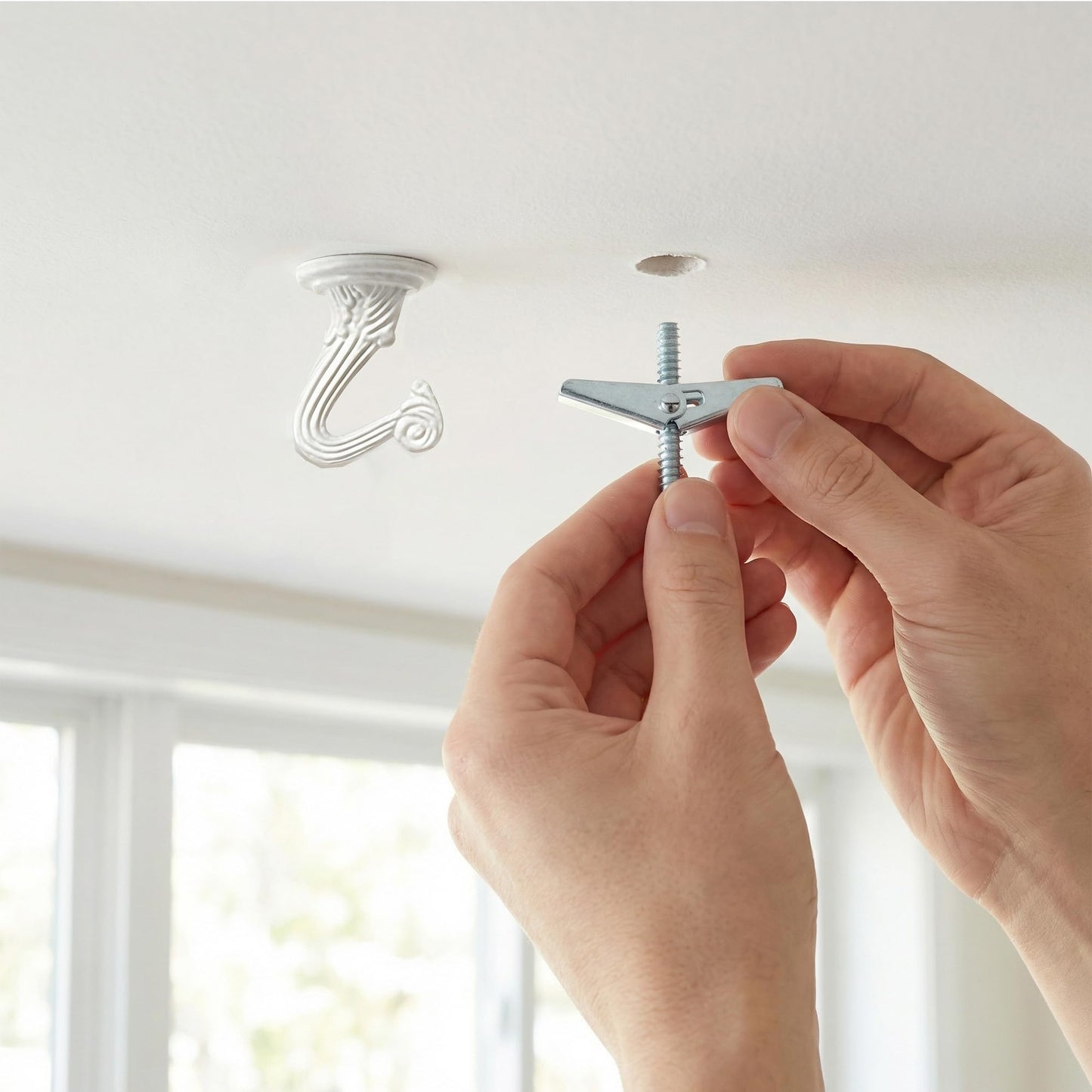 RiseDirectly 6-Pack Heavy Duty White Ceiling Hooks for Hanging Plants, Swag Hooks with Hardware for Chandeliers, Indoor Plant Hangers & Lightweight Decor