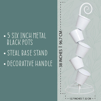 Esterno Hanging Flower Pot Tiered Stand (White), Metal Outdoor Stacking Planter