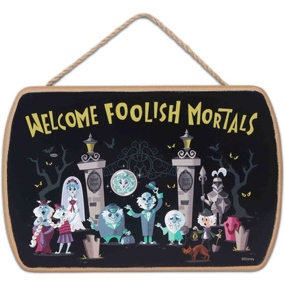 Disney Haunted Mansion Welcome Foolish Mortals Hanging Wood Wall Decor - Fun Halloween Sign for Home Decorating