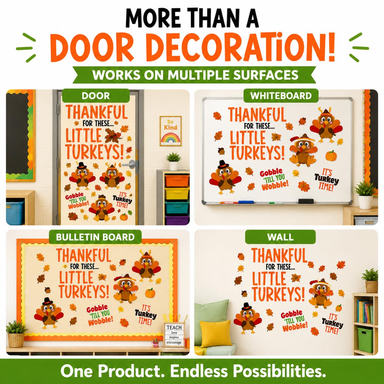 Hello Hallway Classroom Door Decorations for Teachers, Thanksgiving | Reusable Peel & Stick Door & Whiteboard Decor Kit | Preschool Pre-K Kindergarten Classroom Wall Decor