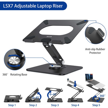 BESIGN LSX7 Laptop Stand with 360 Rotating Base, Ergonomic Adjustable Notebook Riser, Foldable Computer Holder Compatible with 10-15.6" Laptops (Black)