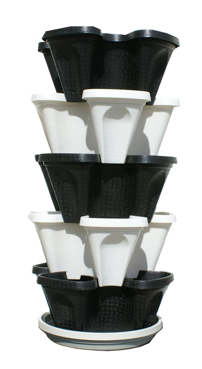 5 Tier Black & Grey Stackable Strawberry Garden - Vertical Gardening Planter Set