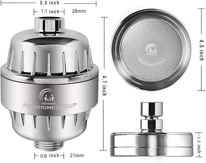 AquaHomeGroup High Pressure Filtered Shower Head with 20+3 Stage Shower Filter | 1.8 GPM California Compliant | Reduces Chlorine - Softer Skin & Hair