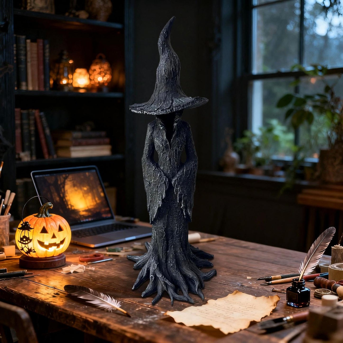 YDYRXBL Halloween Witch Statue - 7.28 Inch Hand-Painted Gothic Figurine, Resin Witch Figurine Dark Fantasy Figurines Halloweens Indoor Decorations