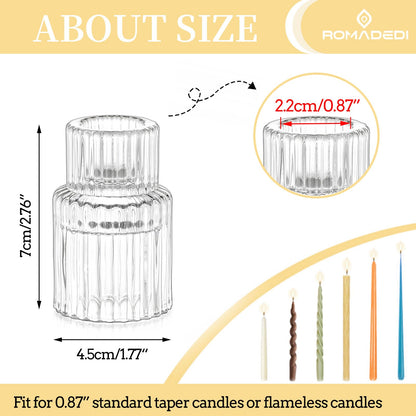 Romadedi Glass Candle Holder for Candlestick - 20 Pcs Clear Small Tapered Candle Holder Wedding Decor Table Centerpiece Bulk for Candle Sticks Christmas Party Living Room Dinner Advent