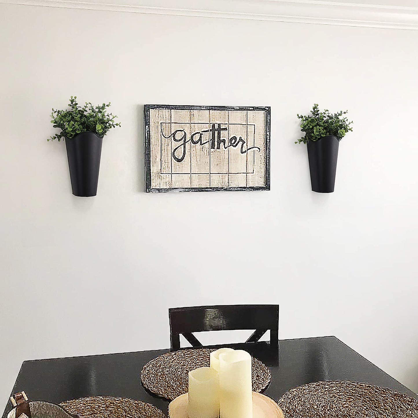 Mkono Galvanized Metal Wall Planter Farmhouse Wall Vase for Artificial Plants Flowers, Rustic Hanging Fake Flowers Holder Country Home Bedroom Living Room Decor Set of 2, Black, Small