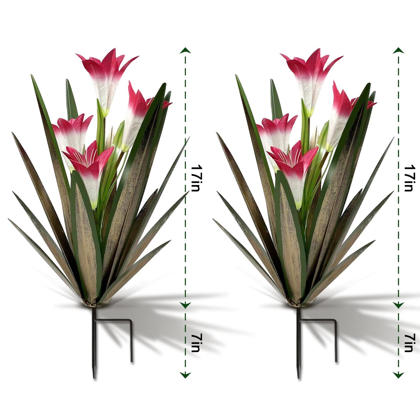 Homight Metal Agave Plant Outdoor Decoration Lily Mexican Yard Art Garden Gift Home Decor Hand Painted Metal Agave Garden Yard Statue, Outdoor Lawn Ornaments (2 Big Red Lilies)