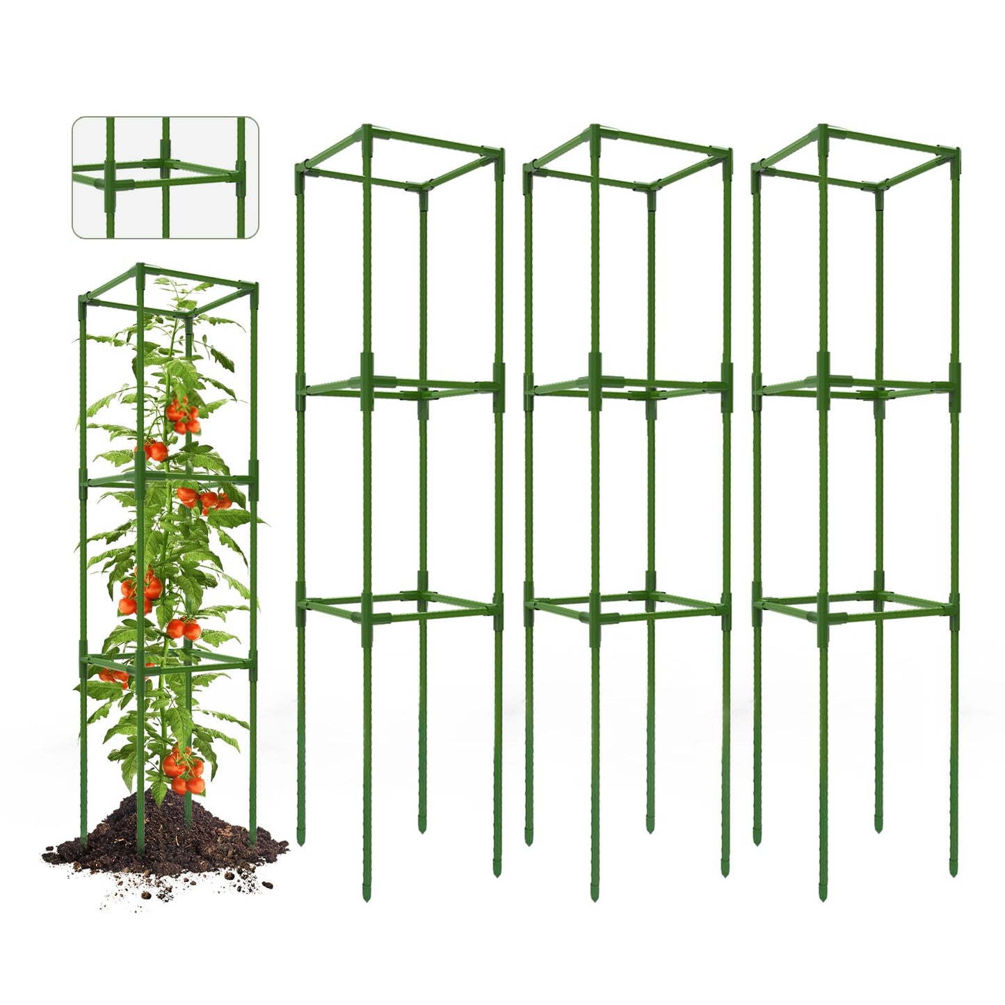 Breeze Touch 3 Pack Square Tomato Cages, Up to 47 Inch Adjustable Tomato Trellis for Garden & Pots, Garden Trellis for Climbing Plants Outdoor, Plant Trellis for Climbing Vegetables, Flowers, Beans