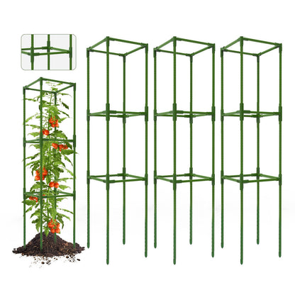 Breeze Touch 3 Pack Square Tomato Cages, Up to 47 Inch Adjustable Tomato Trellis for Garden & Pots, Garden Trellis for Climbing Plants Outdoor, Plant Trellis for Climbing Vegetables, Flowers, Beans