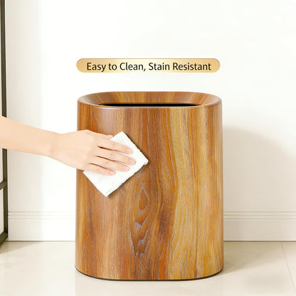 seebemxx Trash Can for Bathroom, 3.7 Gal Plastic Marble Wood Pattern Small Office Garbage Can for Bedroom Kitchen, Slim Trash Bin Waste Basket Decorative Modern Trashcans (Plastic Wood Pattern)