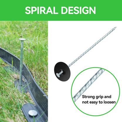 EISENSP 8 Inch Heavy Duty Landscape Stakes with Gasket Caps - 50 Sets Galvanized Spiral Garden Landscape Stakes Kit for Securing Weed Barrier Fabric, Artificial Turf, Tent and More