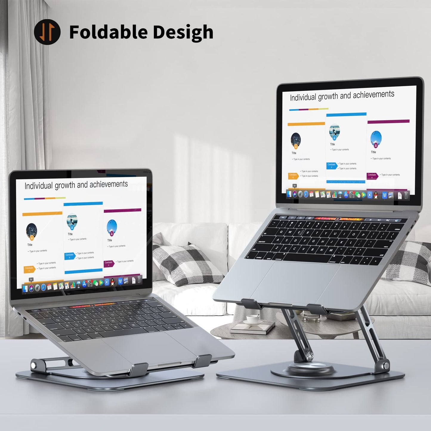 JOYEKY Laptop Stand for Desk, Adjustable Computer Stand with 360° Rotating Base, Ergonomic Laptop Riser for Collaborative Work, Foldable & Portable Laptop Stand, fits for All 10-16" Laptops (Grey)