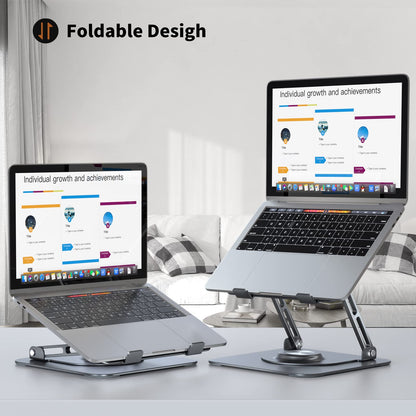 JOYEKY Laptop Stand for Desk, Adjustable Computer Stand with 360° Rotating Base, Ergonomic Laptop Riser for Collaborative Work, Foldable & Portable Laptop Stand, fits for All 10-16" Laptops (Grey)