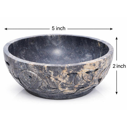 KC KULLICRAFT Marble Soapstone Natural Smudge Pot | Stone Bowl | Scrying And Smudge Bowl (Scrying - Bowls & Mirrors) (5 Inch) From India. Handmade Leaf Carved Design.