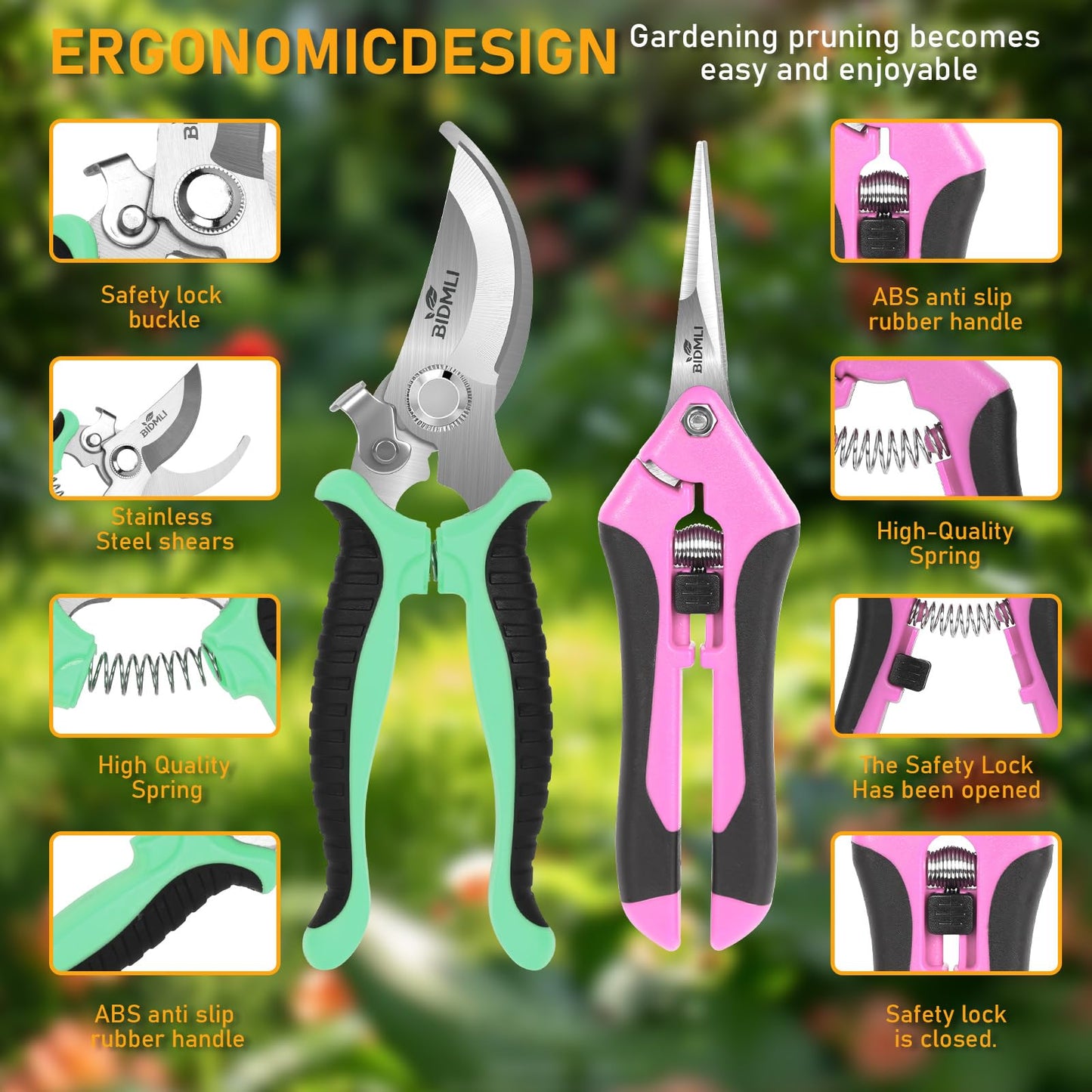 4-Pack Multifunctional Garden Scissors Set-BIDMLI Stainless Steel Pruning &Floral Shears with One-Piece Handle Blades for Tree Pruning, Flower Trimming, and Fruit Picking Tasks at Home&Garden Tool.