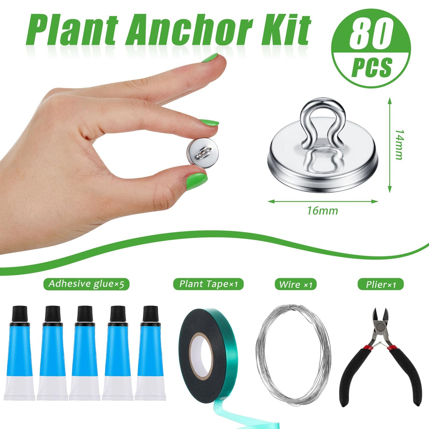 WILLBOND Plant Anchor Kit, 80 Pcs Vine Anchors 5 Pack Silicone Adhesive Sealant Garden Tie Tape Metal Wire Wire Cutters for Spring Trellis Vine and Stucco Brick Wall Climbing Plants Supplies(Silver)