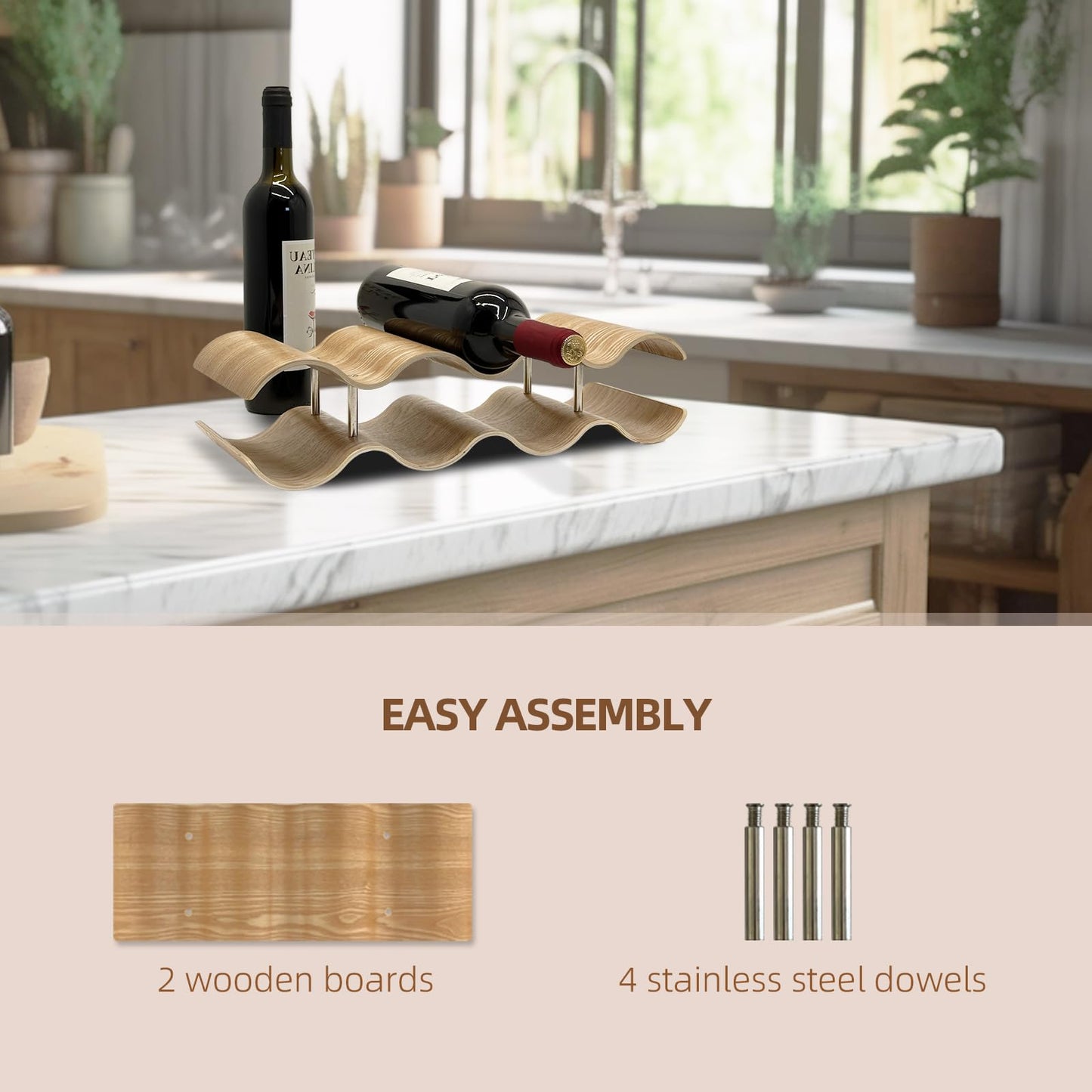 Bellglee Wine Racks Countertop, 2-Tier Wooden Wine Rack Inserts for Cabinet, Bottle Holder Stand, 7 Bottles Freestanding Wine Storage Cabinet Shelf Organizer for Home Décor, Bar and Pantry
