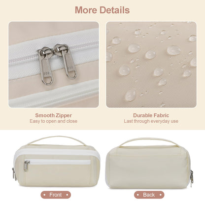 BrainyBees Large Pencil Pouch for Teen Girls, 8 Compartments, Cream White