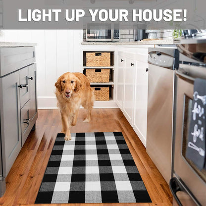 IOHOUZE Cotton Buffalo Plaid Check Rug Outdoor Doormat 27.5 x 43 Inches Washable Woven Outdoor Indoor Welcome Mats for Front Door/Farmhouse/Entryway/Home Entrance black and White Outdoor Rug