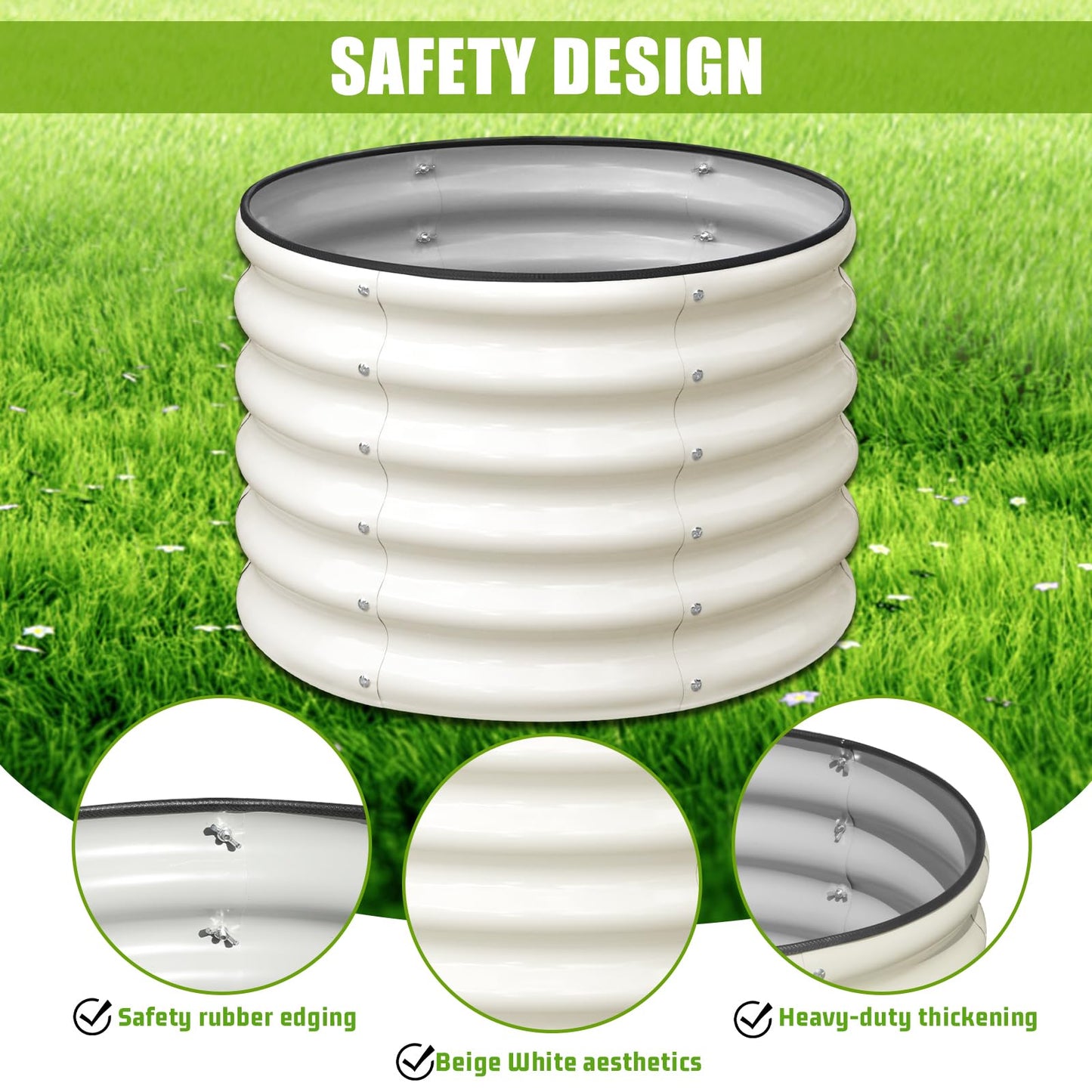 SnugNiture Raised Garden Bed, 2 PCS 2×2×1.5ft Round Galvanized Outdoor Planter Box, 17" Tall Deep Metal Garden Bed Kit for Planting Vegetables, Fruits, Flowers, White