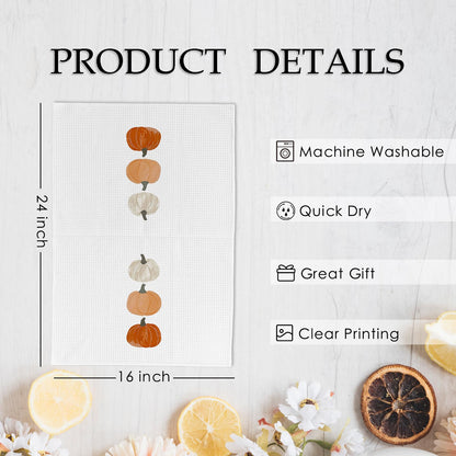 KFXHANGD Fall Pumpkin Decor Kitchen Towels and Dishcloths Set of 2, Fall Thanksgiving Day Hand Dish Towel, Farmhouse Autumn Pumpkins Decorative Hand Tea Towels for Bathroom Kitchen, 16×24 Inch